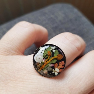 Inel unicat cu flori inel reglabil inel otel inoxidabil inel plante naturale cadou eco friendly padure natura colega - bijuterii - inele - inele statement - Artynos.ro