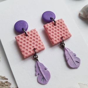 Cercei moderni cercei moderni violet si roz, cercei cu frunze cercei atarnatori cu tija, bijuterie contemporana cadou, Bijuterii, Cercei, Cercei lungi, Confectionarea bijuteriilor, ARTYNOS