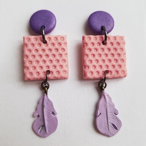 Cercei moderni cercei moderni violet si roz, cercei cu frunze cercei atarnatori cu tija, bijuterie contemporana cadou - bijuterii - cercei - cercei lungi - Artynos.ro