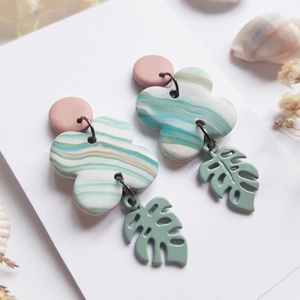 Cercei fimo moderni Cercei usori agatatori cercei frunze monstera cercei atarnatori supradimensionati bijuterie moderna, Bijuterii, Cercei, Cercei cu figurine, Confectionarea bijuteriilor, ARTYNOS