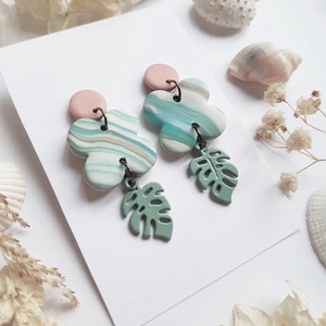 Cercei fimo moderni Cercei usori agatatori cercei frunze monstera cercei atarnatori supradimensionati bijuterie moderna - bijuterii - cercei - cercei cu figurine - Artynos.ro