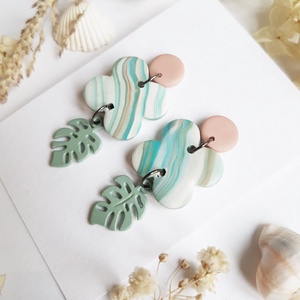 Cercei fimo moderni Cercei usori agatatori cercei frunze monstera cercei atarnatori supradimensionati bijuterie moderna - bijuterii - cercei - cercei cu figurine - Artynos.ro