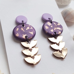 Cercei moderni cercei moderni violet si cupru, cercei cu frunze cercei atarnatori cu tija, bijuterie contemporana cadou, Bijuterii, Cercei, Cercei lungi, Confectionarea bijuteriilor, ARTYNOS