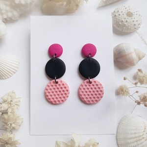 Cercei moderni fimo Cercei rotunzi cercei hoops cercei negri roz cercei atarnatori geometrici bijuterie moderna cadou - bijuterii - cercei - cercei hoops - Artynos.ro