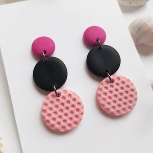 Cercei moderni fimo Cercei rotunzi cercei hoops cercei negri roz cercei atarnatori geometrici bijuterie moderna cadou, Bijuterii, Cercei, Cercei Hoops, Confectionarea bijuteriilor, ARTYNOS