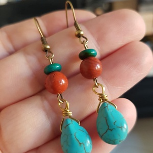 Cercei vintage cercei boho Cercei lacrima turcoaz cercei atarnatori cercei lungi cercei turcoaz cadou Craciun bijuterie - bijuterii - cercei - cercei din pietre semiprețioase - Artynos.ro