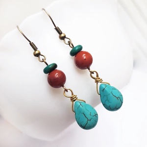 Cercei vintage cercei boho Cercei lacrima turcoaz cercei atarnatori cercei lungi cercei turcoaz cadou Craciun bijuterie, Bijuterii, Cercei, Cercei din pietre semipretioase, Confectionarea bijuteriilor, ARTYNOS