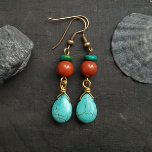 Cercei vintage cercei boho Cercei lacrima turcoaz cercei atarnatori cercei lungi cercei turcoaz cadou Craciun bijuterie - bijuterii - cercei - cercei din pietre semiprețioase - Artynos.ro