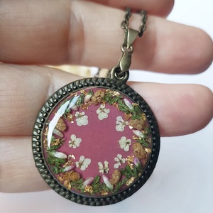 Colier coronita Craciun Pandantiv vintage rasina flori naturale buchet de flori colier floare verde cadou dama craciun - bijuterii - coliere - pandative - Artynos.ro