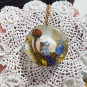 Pandantiv unicat artizanal pandantiv flori naturale colier botanic flori nu-ma-uita handmade cadou Craciun bunica iubita - bijuterii - coliere - pandative - Artynos.ro