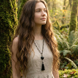 Colier negru Colier lung rozariu colier pietre pretioase colier labradorit onix colier pietre semipretioase gri negre - bijuterii - coliere - coliere din pietre semiprețioase - Artynos.ro