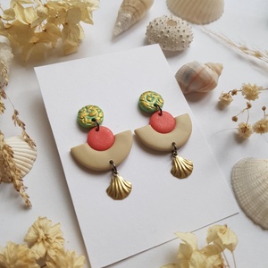 Cercei scoica aurie cercei moderni bej roz verde, cercei drop cercei atarnatori cu tija, bijuterie contemporana - crăciun - cadouri de moș crăciun - cadouri de moș crăciun - Artynos.ro