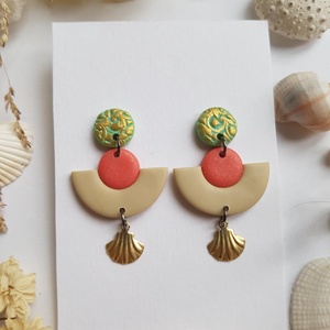 Cercei scoica aurie cercei moderni bej roz verde, cercei drop cercei atarnatori cu tija, bijuterie contemporana - crăciun - cadouri de moș crăciun - cadouri de moș crăciun - Artynos.ro