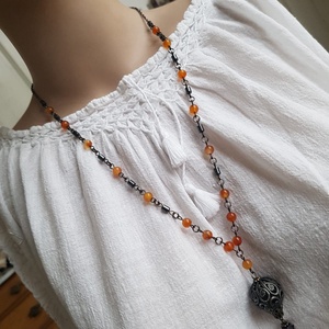 Colier lung artizanal Colier din margele semipretioase Pandantiv balon aer cald colier agate hematite colier rozariu - bijuterii - coliere - coliere din pietre semiprețioase - Artynos.ro