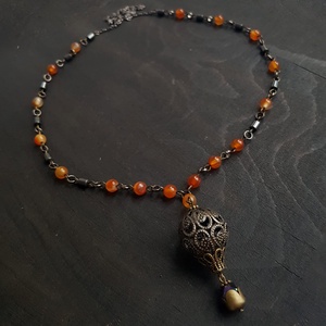 Colier lung artizanal Colier din margele semipretioase Pandantiv balon aer cald colier agate hematite colier rozariu - bijuterii - coliere - coliere din pietre semiprețioase - Artynos.ro