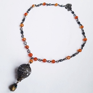Colier lung artizanal Colier din margele semipretioase Pandantiv balon aer cald colier agate hematite colier rozariu - Artynos.ro