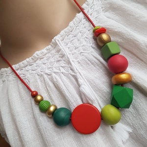 Cadou Craciun Colier fashion Colier geometric margele verzi rosii colier statement colier trendy modern colier colorat - bijuterii - coliere - coliere din mărgele - Artynos.ro