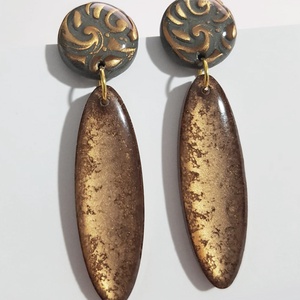 Cercei maro din rasina si fimo cercei moderni cupru, cercei drop cercei atarnatori cu tija, bijuterie contemporana - bijuterii - cercei - cercei lungi - Artynos.ro