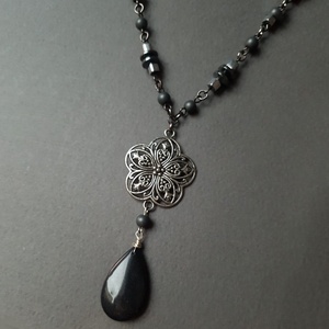 Colier lung artizanal Colier din margele semipretioase verzi Pandantiv frunza cupru colier aventurin verde colier rozar - Artynos.ro