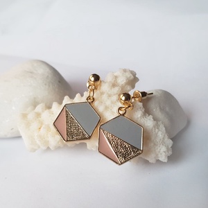 Cercei moderni geometrici cercei aurii hexagonali, cercei drop cercei atarnatori cu tija, bijuterie contemporana cadou  - bijuterii - cercei - cercei din rășină - Artynos.ro