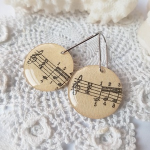 Cercei note muzicale, cercei partitura vintage, cadou iubitoare muzica, bijuterii muzica, cercei pianista cercei ovali - bijuterii - cercei - cercei din rășină - Artynos.ro