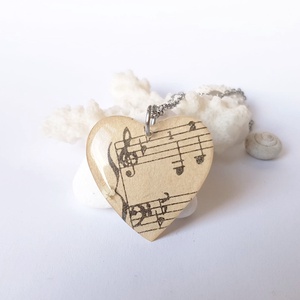 Pandantiv note muzicale, Pandantiv partitura vintage cadou iubitoare muzica bijuterii muzician Colier inima cadou eleva - bijuterii - coliere - pandative - Artynos.ro