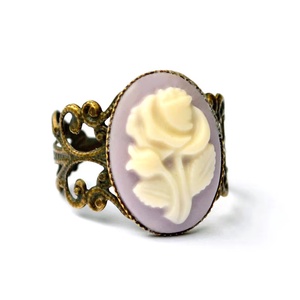 Inel camee inel reglabil cu filigran inel ajustabil mov crem inel vintage cadou pentru fiica bijuterie cadou valentine, Bijuterii, Inele, Inele statement, Confectionarea bijuteriilor, ARTYNOS