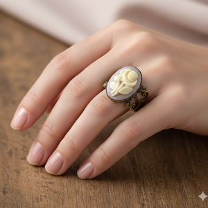 Inel camee inel reglabil cu filigran inel ajustabil mov crem inel vintage cadou pentru fiica bijuterie cadou valentine - bijuterii - inele - inele statement - Artynos.ro