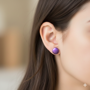 Cercei violeti cu tija, cercei cu sclipici cercei cu surub glitter rotunzi cercei minimali buline, cercei moderni birou - bijuterii - cercei - cercei cu figurine - Artynos.ro