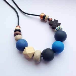 Colier albastru, colier contemporan artizanal colier statement colier geometric bijuterie moderna pentru birou, Bijuterii, Coliere, Coliere din margele, Confectionarea bijuteriilor, ARTYNOS