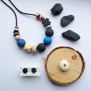 Colier albastru, colier contemporan artizanal colier statement colier geometric bijuterie moderna pentru birou - bijuterii - coliere - coliere din mărgele - Artynos.ro