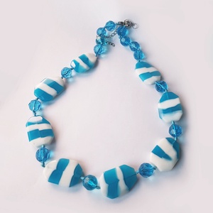Colier modern albastru colier margele mari bijuterie statement albastra colier din sticla cadou sotie mama colega martie - bijuterii - coliere - coliere din mărgele - Artynos.ro