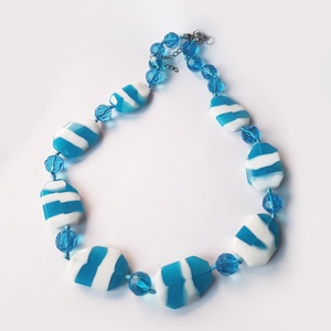 Colier modern albastru colier margele mari bijuterie statement albastra colier din sticla cadou sotie mama colega martie, Bijuterii, Coliere, Coliere din margele, Confectionarea bijuteriilor, ARTYNOS