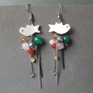 Cercei lungi cluster cercei pasare cercei cu pietre semipretioase atarnatori cercei hippie pasare cadou iubita martie , Bijuterii, Cercei, Cercei lungi, Confectionarea bijuteriilor, ARTYNOS