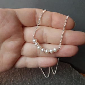 Colier minimalist perle naturale pandantiv de argint 925 pandantiv perle albe mireasa, colier baza gatului cadou Craciun - bijuterii - coliere - coliere din argint - Artynos.ro