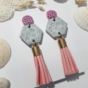 Cercei moderni cu ciucure cercei roz gri Cercei atarnatori cercei atarnatori bijuterii contemporane boho cadou martisor, Bijuterii, Cercei, Cercei lungi, Confectionarea bijuteriilor, ARTYNOS