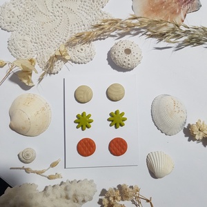 Set Cercei pentru lobul urechii fimo cercei surub rotunzi cercei cu tija cercei aurii verzi cercei minimali cadou femeie - bijuterii - seturi de bijuterii - Artynos.ro