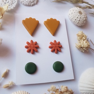 Set Cercei pentru lobul urechii fimo cercei surub rotunzi cercei cu tija cercei aurii verzi cercei minimali cadou femeie - bijuterii - seturi de bijuterii - Artynos.ro