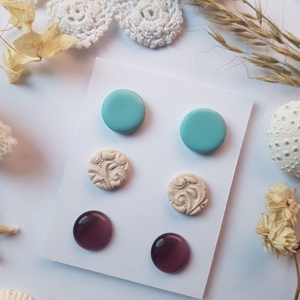 Set Cercei pentru lobul urechii fimo cercei surub rotunzi cercei cu tija cercei aurii verzi cercei minimali cadou femeie - bijuterii - seturi de bijuterii - Artynos.ro