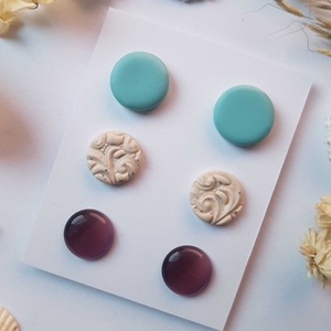 Set Cercei pentru lobul urechii fimo cercei surub rotunzi cercei cu tija cercei aurii verzi cercei minimali cadou femeie - bijuterii - seturi de bijuterii - Artynos.ro