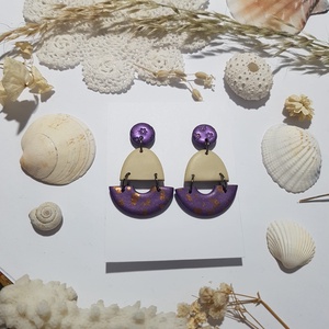 Cercei moderni cercei moderni bej violet, cercei toamna cercei atarnatori cu tija, bijuterie contemporana cadou Craciun - bijuterii - cercei - cercei lungi - Artynos.ro