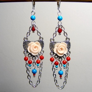 Cercei lungi cercei coral cercei atarnatori trandafir semipretioase cercei ocazie cercei moderni cadou martie martisor - bijuterii - cercei - cercei din pietre semiprețioase - Artynos.ro