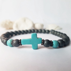 Bratara din pietre semipretioase bratara hematit si magnezit bratara cruce, Bijuterii, Bratari, Bratari din pietre semipretioase, , ARTYNOS