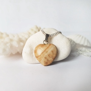 Pandantiv inima piatra semipretioasa pandantiv piatra naturala colier ocru pandantiv jasp bamboo leaf bijuterie ocru , Bijuterii, Coliere, Pandative, Confectionarea bijuteriilor, ARTYNOS