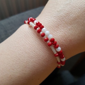 Set de doua bratari martisor Bratara din cristale, bratara martisor, bratara cadou martie bratara alb rosu - bijuterii - brățări - brățări din mărgele - Artynos.ro