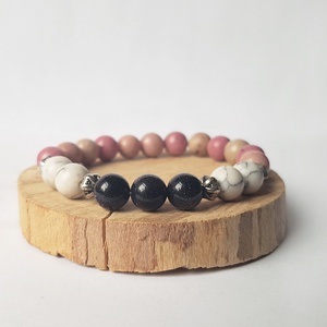 Bratara din pietre semipretioase bratara rodonit howlit alb piatra soarelui neagra bratara pietre naturale, Bijuterii, Bratari, Bratari din pietre semipretioase, Confectionarea bijuteriilor, ARTYNOS