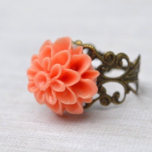 Inel reglabil filigran inel statement ajustabil crizantema inel vintage floare cadou pentru fiica bijuterie cadou martie - bijuterii - inele - inele statement - Artynos.ro