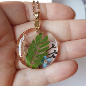 Colier handmade Pandantiv rasina buchet flori naturale Pandantiv terarium cadou inedit pandantiv ocazie - bijuterii - coliere - pandative - Artynos.ro