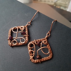 Cercei boemi artizanali cercei din sarma cupru cercei cu pietre semipretioase verzi cercei atarnatori bijuterii handmade - bijuterii - cercei - cercei hoops - Artynos.ro