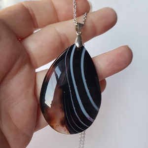 Colier cu pandantiv cu semipretioasa, pandantiv agata neagra pandantiv lacrima pandantiv elegant bijuterie cadou Craciun - bijuterii - coliere - coliere din pietre semiprețioase - Artynos.ro